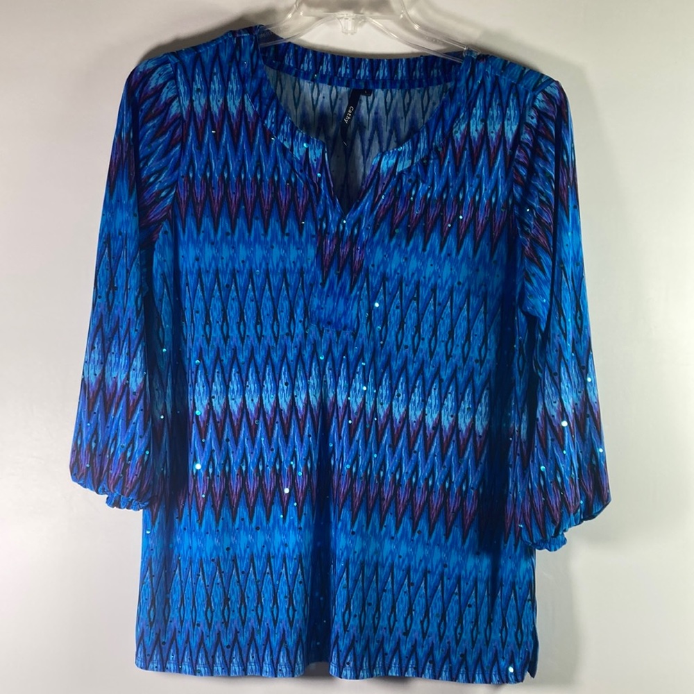 Cathy Long Sleeve  Perfect For New Years  Eve w Sequins Top Size Large